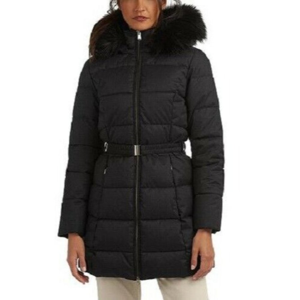 Barbour NWOT Black Oykel Faux Fur Trim Hooded Puffer Coat